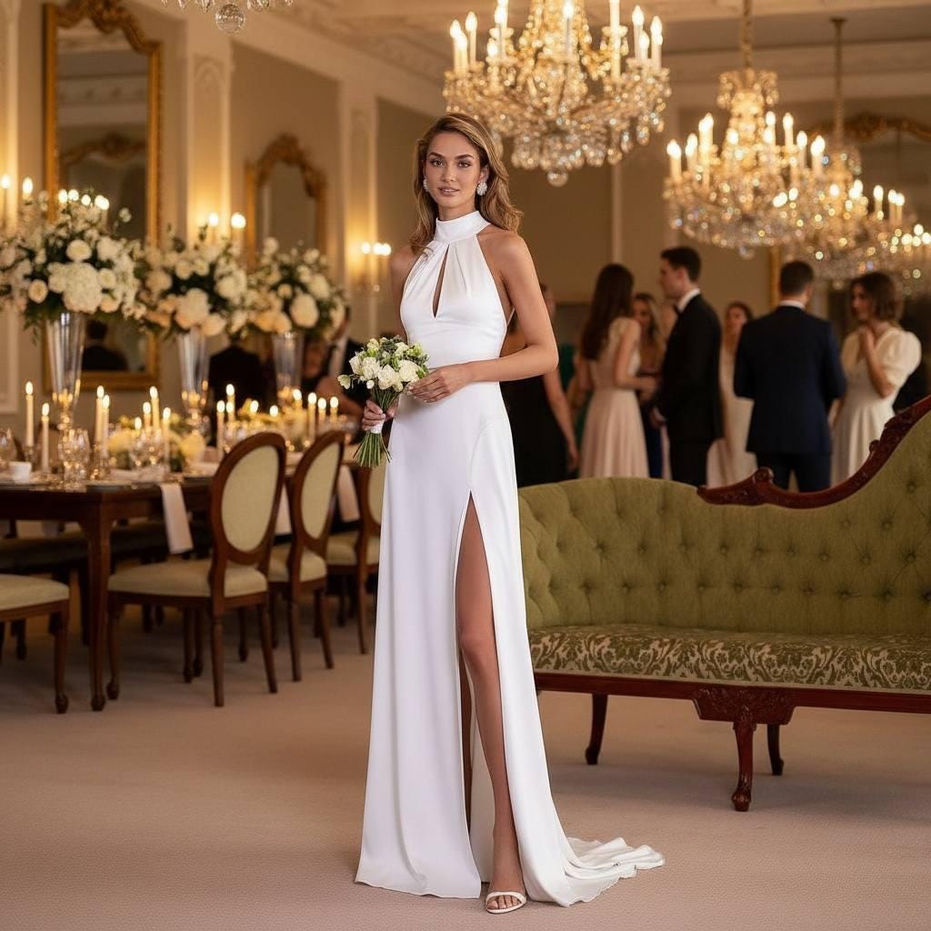 White Satin Wedding Gown