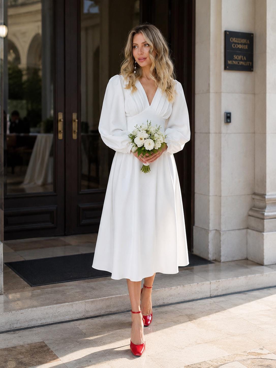 white bridal shower dress modest Attached Dupatta Cafe L'Europe - French Style:EE01981BK pleated wide straps and