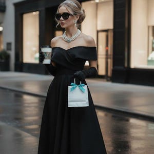 audrey hepburn long black dress Breakfast at Tiffany's