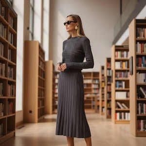 Abito a maglia da donna, per l'inverno, a maniche lunghe, con scollo a V, per il tempo libero, verde, xxl