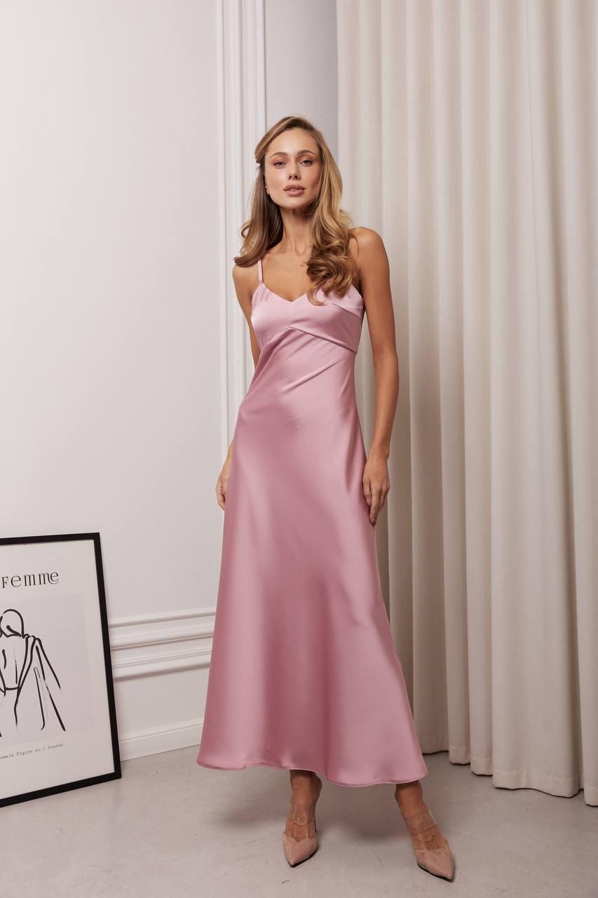 strapless open back dress Light Pink Floral Slip Dress – Romantic Summer Aesthetic Outfit main image 1