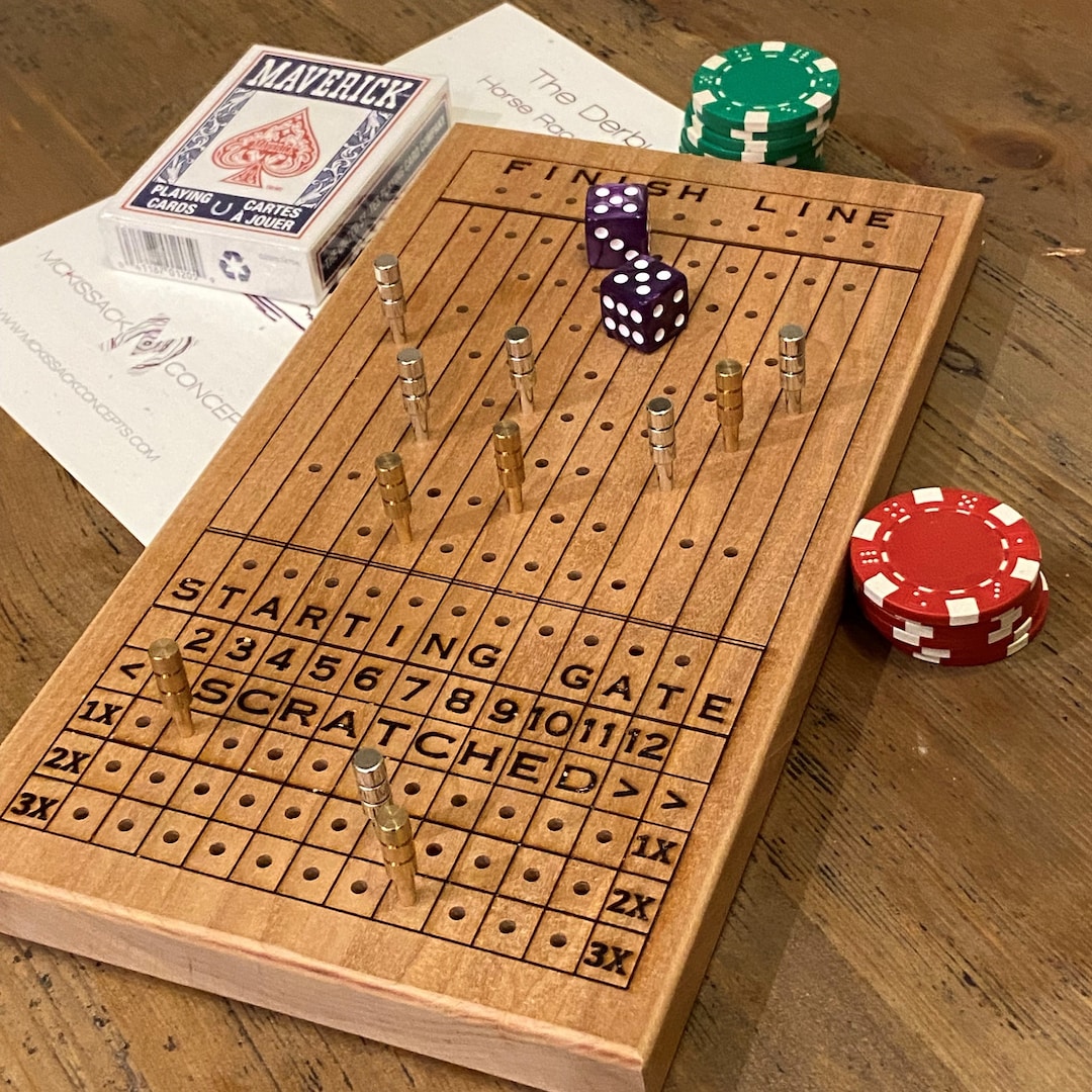 Travel Size Derby Horse Race Game Board Metal Peg Version. Deluxe Wood