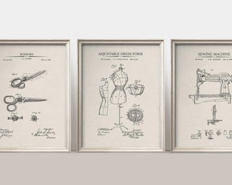 Seamstress Gift |  Vintage Sewing Patent Art Prints | Perfect Gift for Dressmakers | Sewing Gift | Atelier Decor