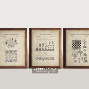 Chess Gift | Chess Print Set of 3 | Vintage Chess Patent Art Prints | Chess Wall Art | Chess Player Gift |  Art  Print Set
