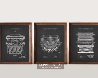 Vintage Typewriter Prints, Gift for Writer, Typewriter Patent Art, Writer Gift, Wall Art, Office Decor, Giclee,  Art    Print Set