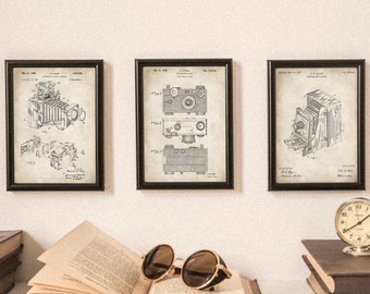Printable Antique & Vintage Camera Patents - Set of 3 - Perfect Gift for Photographers - Camera Wall Art - 2 Variations - DIGITAL DOWNLOAD