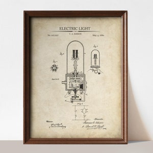 Impresión de arte de patente de luz eléctrica, póster de invención de Thomas Edison, arte de pared motivacional, decoración industrial