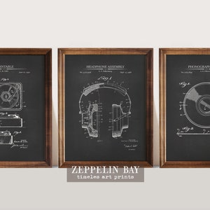DJ Gift - Music Patent Print Set of 3 - Headphones, Vinyl Record, Turntable - Audio Print Set -Music Lover Gift -  Art  Print Set