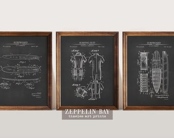 Surfing Patent Prints | Set of 3 | Surfing Wall Decor | Gift for Surfers | Surf Art Prints | Surfing Posters |  Art    Print Set