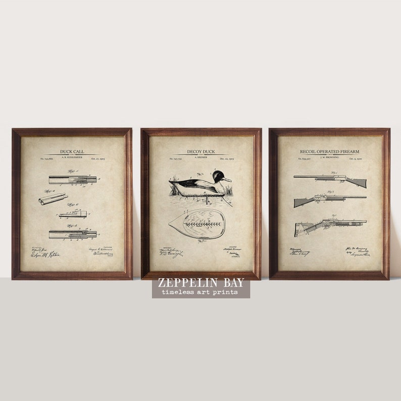 Duck Hunting Gift Duck Hunting Patent Art Prints Set of 3 Hunting Wall Art, Wall Decor, Gift for Duck Hunters image 1