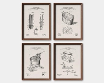 Farmhouse Laundry Prints, Vintage Laundry Room Wall Art, Laundry Patent Illustrations, Laundry Decor,  Art  Prints