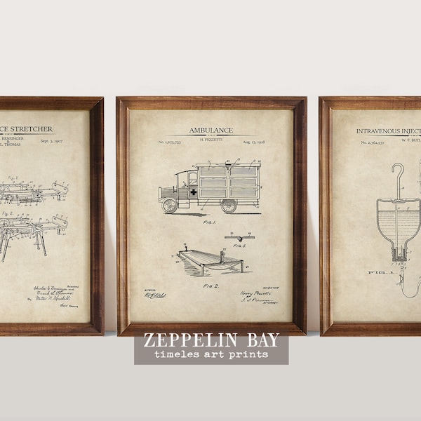 Paramedic Gift | EMS Patent Prints | Set of 3 | Gift for EMT | EMS Wall Art | Ambulance Decor | Patent Art Posters