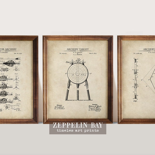 Archery Patent Prints | Set of 3 | Archery Wall Art | Bow, Target, Arrow Patents, Gift for Archers, Archery Gift,  Art    Prints