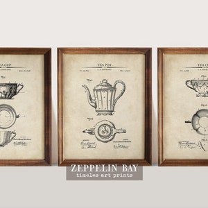 Victorian Tea Cup & Pot Patent Prints | Set of 3 | Tea Wall Decor | Victorian Tea Room Decor | Tea Party Wall Decor