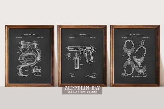 Police Patent Print set of 3 Patent Print DIGITAL DOWNLOAD Police Hat Police Gifts Poster Print Police Handcuff Police Officer Gifts