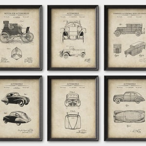 Vintage Car Print Set of 6,  Early 20th Century Cars, Vintage Car Wall Art, Vintage Car Gift Set, Birthday Gift, Giclee,  Art  Prints