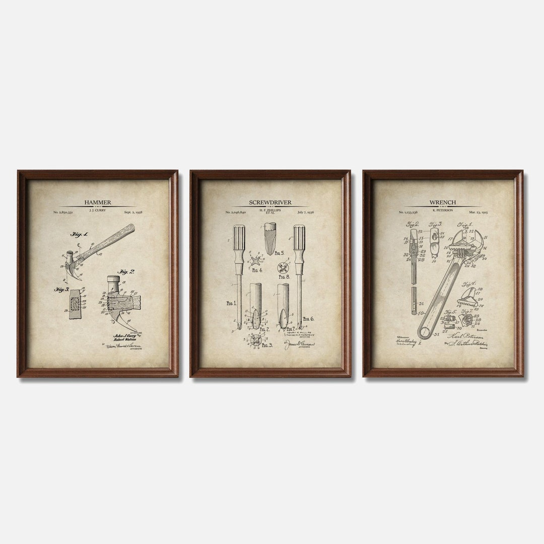 Set of 3 Tool Patent Art Prints, Garage Wall Decor, Handyman Gift, Gift ...