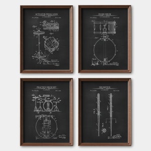 Drummer Gift | Drum Patent Prints | Set of 4 | Vintage Drum Wall Art | Drum Wall Decor |  Art    Print Set