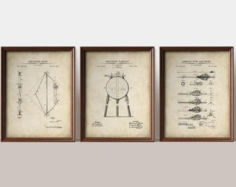 Archery Patent Prints | Set of 3 | Archery Wall Art | Bow, Target, Arrow Patents, Gift for Archers, Archery Gift,  Art    Prints