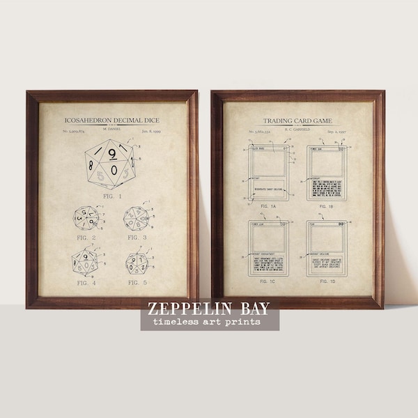 Magic Patent Prints | Set of 2 |  Trading Card Game Wall Art | Game Room Decor |  Gift for Magic Players | D20 Print, Geeky Decor