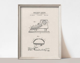 Hockey Shoe Patent Art Print, Ice Skating Wall Art, Ice Hockey Gift, Invention Drawing Printed on Fine Art Paper, Vintage Hockey Decoration