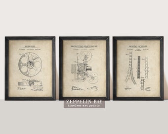 Vintage Cinematography Patent Prints | Set of 3 |  Vintage Film Wall Decor | Perfect Gift for Filmmakers & Movie Lovers |  Art Print Set