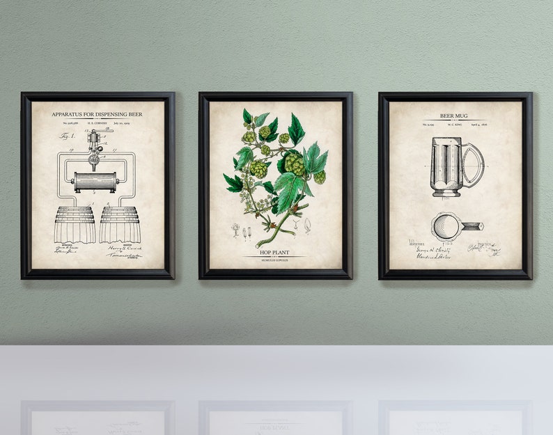 Beer Brewing Gift Vintage Beer Patent Prints & Hops Etsy