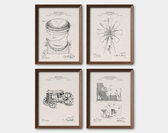 Vintage Farmhouse Prints, Farmhouse Patent Art, Farmhouse Wall Decor, Farm Prints, Farmouse Gift,  Art    Print Set