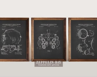 Gift for Ophthalmologist or Optometrist | Vintage Optometry Patents | Medical Wall Decor | Eye Clinic Decor |   Art  Print Set