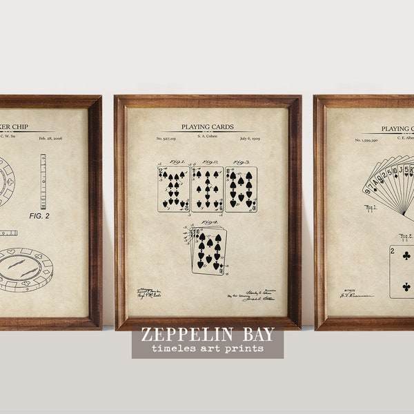 Poker Patent Art Prints | Set of 3 | Poker Wall Art | Gift for Poker Player | Poker Wall Decor | Game Room Decor |  Art    Print Set