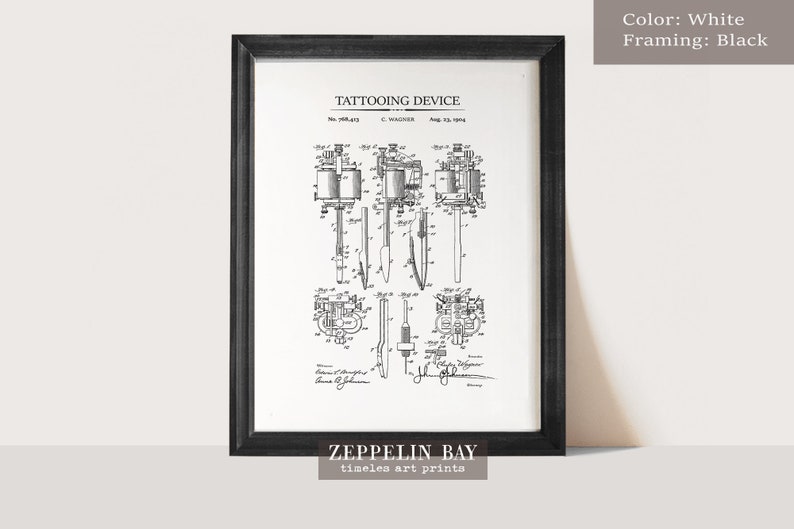 Tattoo Artist Gift Tattoo Machine Patent Prints Set of 3 Vintage Tattooing Wall Decor Tattoo Invention Posters Art Print Set afbeelding 5