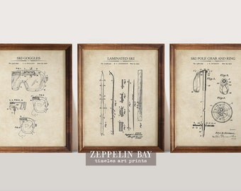 Skiing Gift ! Vintage Ski Patent Prints | Set of 3 |  Vintage Ski Wall Decor | Ski Invention Posters |  Art    Print Set