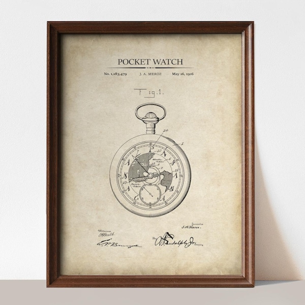 Vintage Pocket Watch Patent Print |  Vintage Wall Decor | Perfect Gift for Watch Lovers | Rustic Home Decor