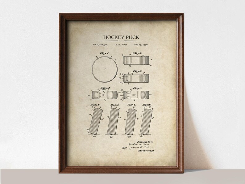 Hockey Puck Art Print, Ice Hockey Gift, Vintage Patent Art Print, Ice Hockey Wall Art image 1