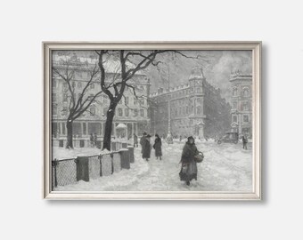 Copenhagen Winter Scene Art Print | Cozy Danish Cityscape Wall Decor | Antique Danish Painting Reproduction Print