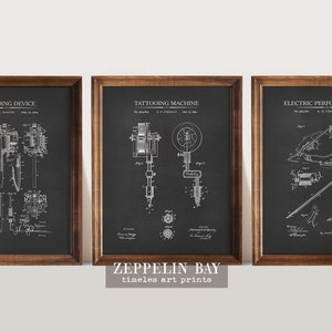 Tattoo Artist Gift Tattoo Machine Patent Prints Set of 3 Vintage Tattooing Wall Decor Tattoo Invention Posters Art Print Set image 1