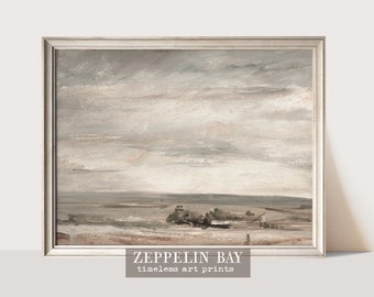 Neutral Tone Seascape Painting, Reproduction Print | Muted Sky Wall Art | Coastal Farmhouse Decor | #317 | MAILED ART PRINT