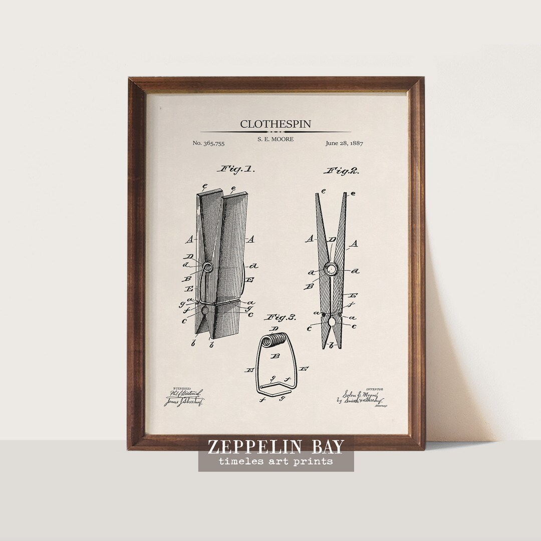 Clothespin Patent Art Print Farmhouse Laundry Wall Art Etsy