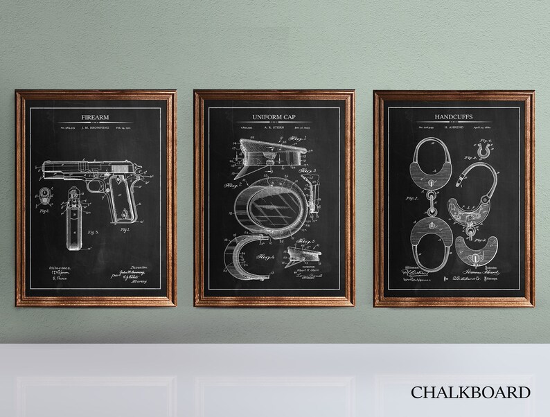 Police Patent Prints Police Gift Wall Art Set of 3 Etsy