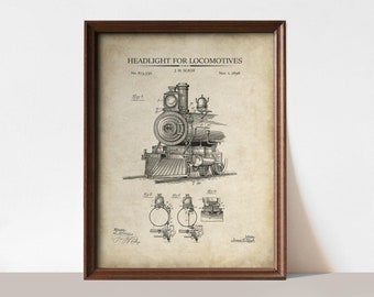 Vintage Train Print, Locomotive Patent Art, Antique Invention Drawing, Train Lover Gift