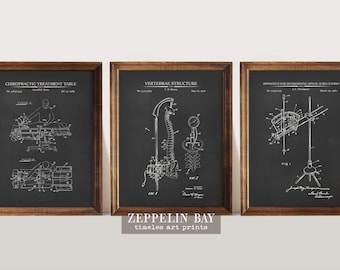 Chiropractor Gift | Chiropractic Print Set of 3 | Chiropractic Patent Art | Chiropractic Poster |  Art Print Set