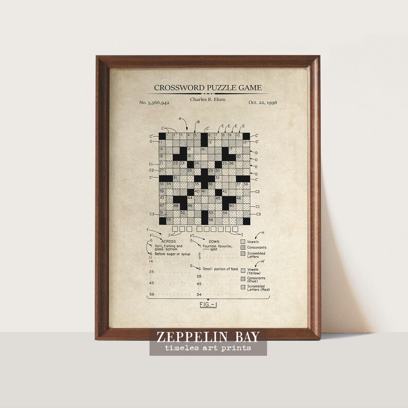 Crossword Puzzle Art Print Vintage Patent Art Crossword Etsy