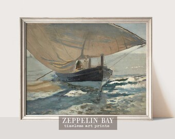 Vintage Sailboat Print, Coastal Print, Muted Tone Beach Decor ,  Vintage Reproduction Wall Art | #1 | MAILED ART PRINT