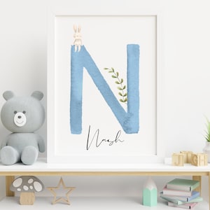 Custom initial print, name printable, personalized name print, personalized initial name print, name print, nursery print, custom colors