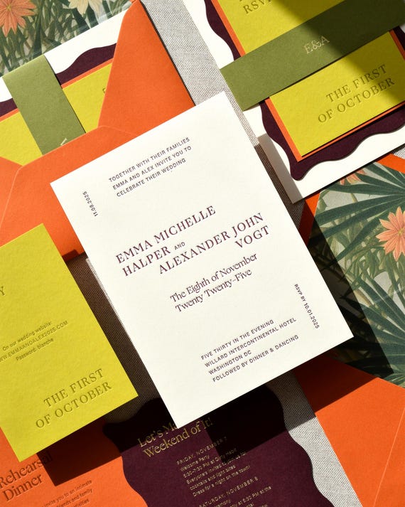 Colorful Wedding Invitations | Letterpress Wedding Invitation | Modern Letterpress Invites | Gold Foil | Editorial