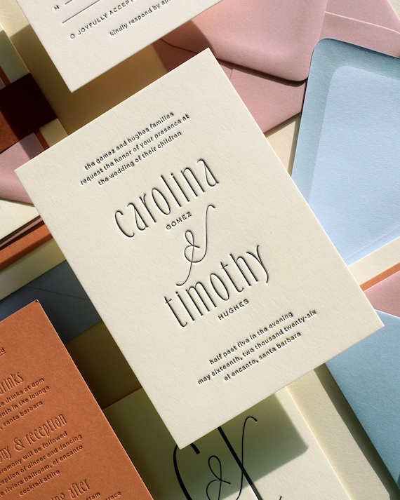 Colorful Wedding Invitations | Letterpress Wedding Invitation | Modern Letterpress Invites | Gold Foil | Kindred Collection