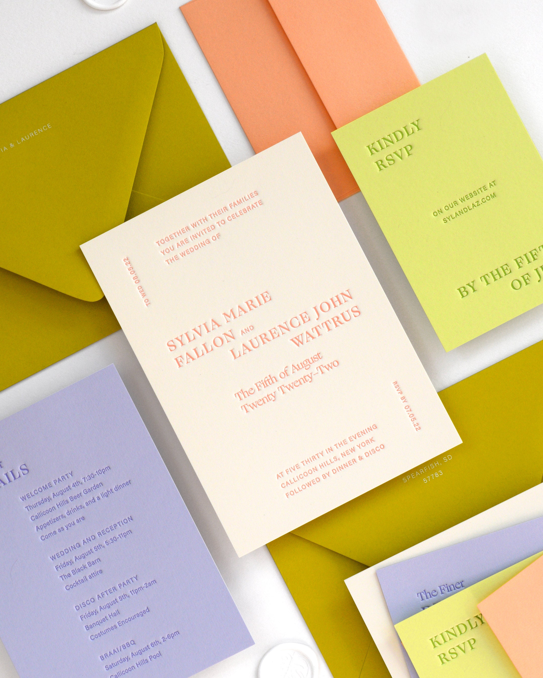 Colorful Wedding Invitations | Letterpress Wedding Invitation | Modern Letterpress Invites | Gold Foil | Editorial
