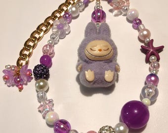 Mini Monster Keychain: Adorable Charm for Your Bag, Phone & Keys! Purple Beaded Charm
