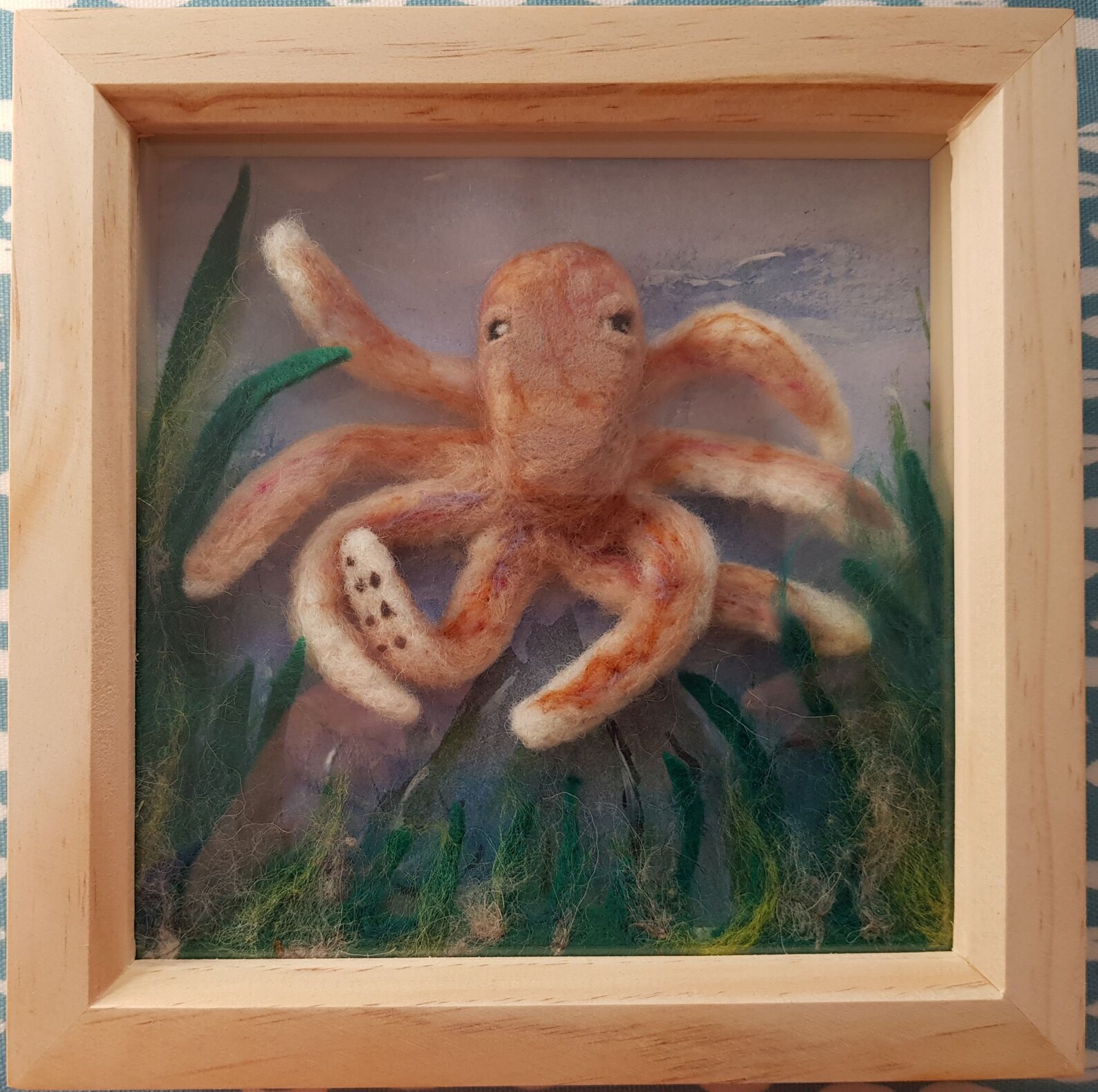 Needle Felted Octopus in Deep Box Frame With Watercolour Ocean Etsy