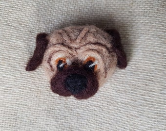 Needle felted Pug Brooch - Great Gift for a Dog Lover